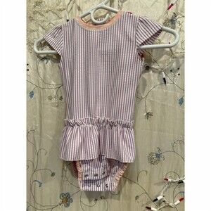 RuffleButts Girls One Piece Swimsuit Size 3TPurple Striped Peplum Bow